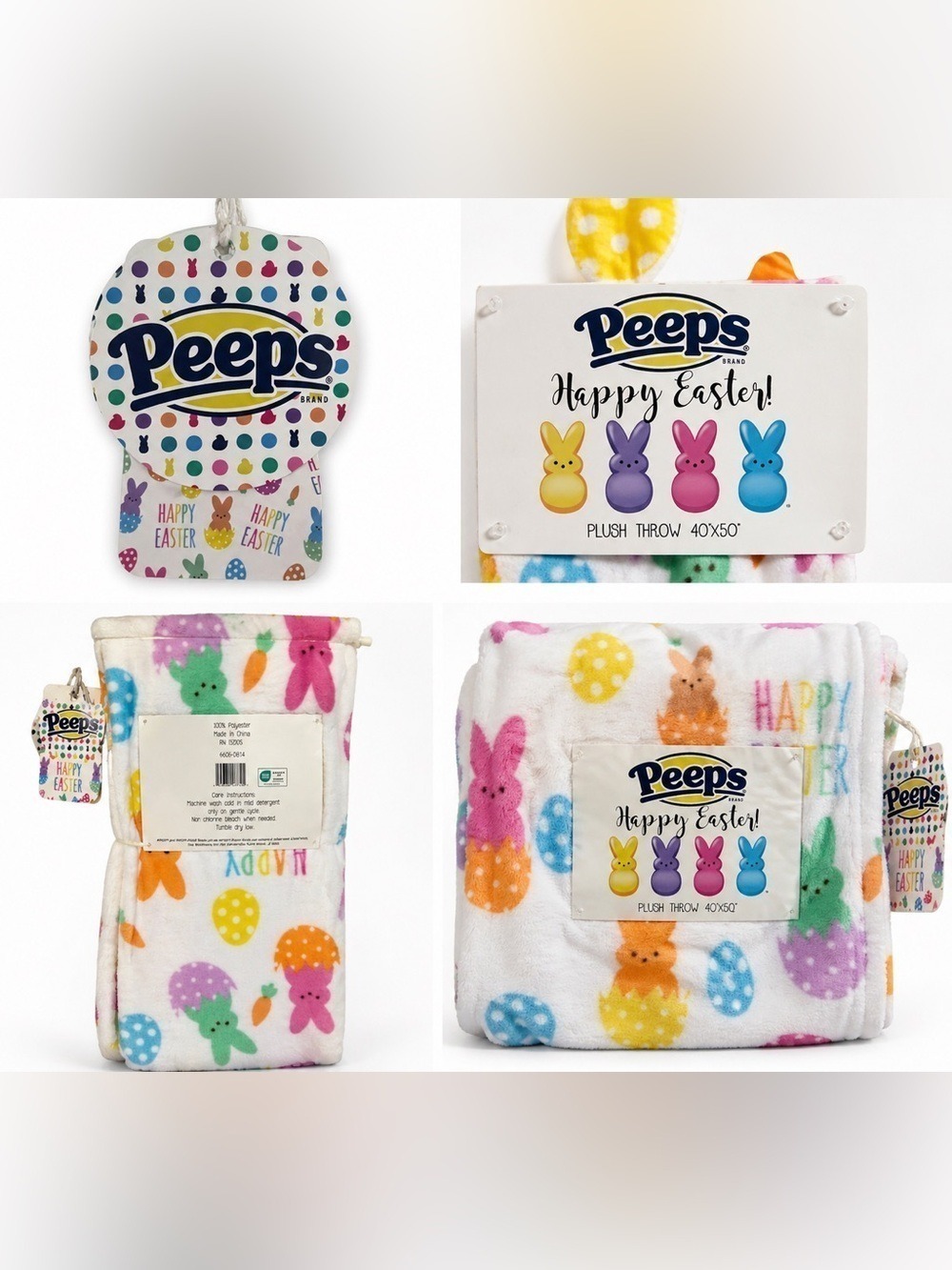 Peeps Easter Plush Throw Blanket 40x50 Multicolor Bunny Egg Soft Cozy Spring